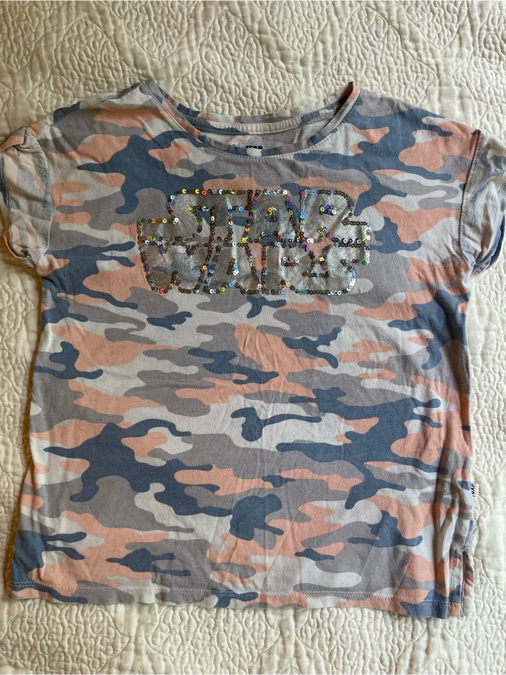 GAP Pink & Gray Camo Sequin Tee girls